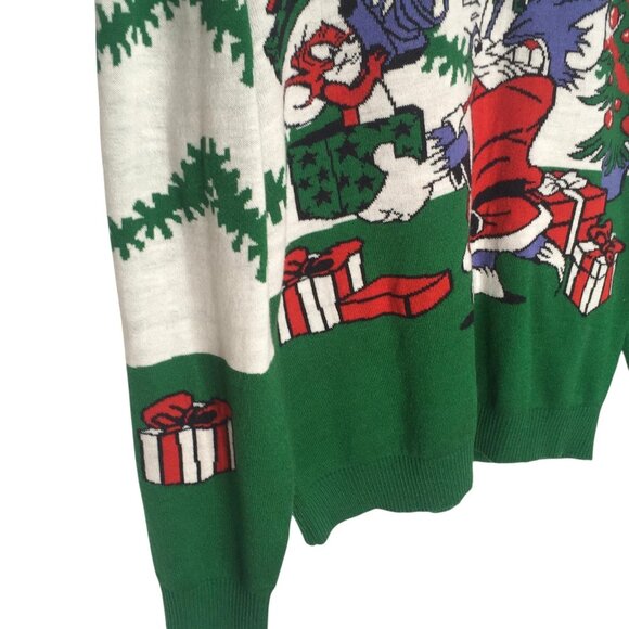 Tom and Jerry Sweater Mens Large Green Red Christmas Ugly Crewneck Pullover - Picture 4 of 15